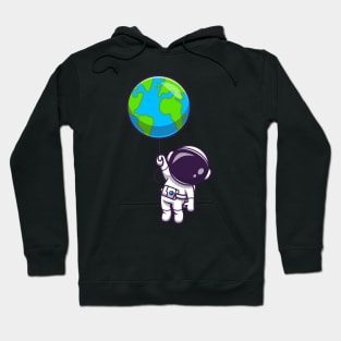 Cute Astronaut Floating With Earth Balloon Cartoon Hoodie